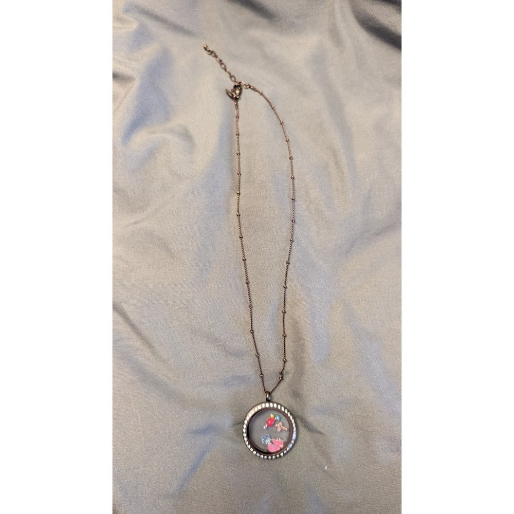 Origami Owl Necklace Copper Color with Charms Sparkle Shadow Box